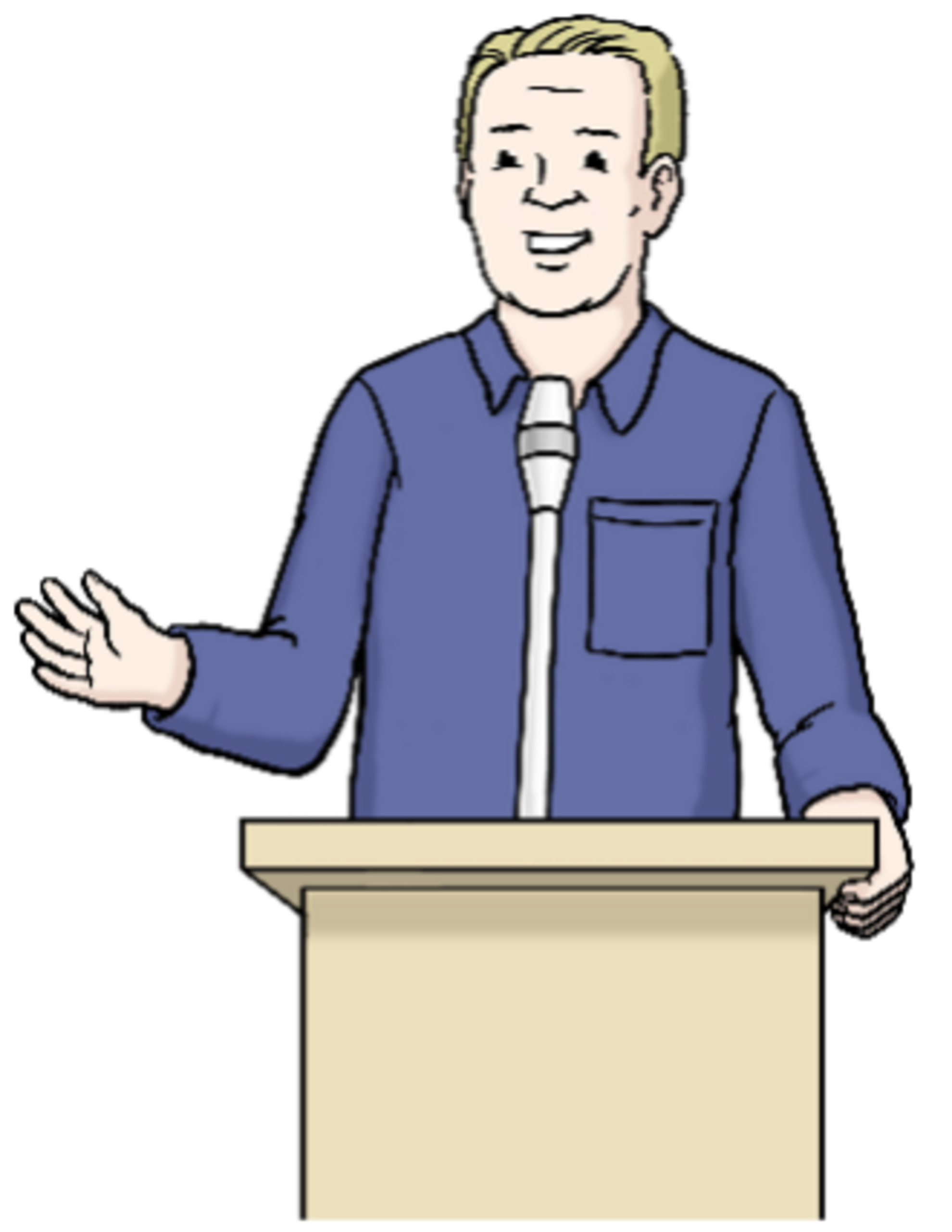 Mann_hinter_Pult Illustration von einem Mann der hinter einem Pult steht.